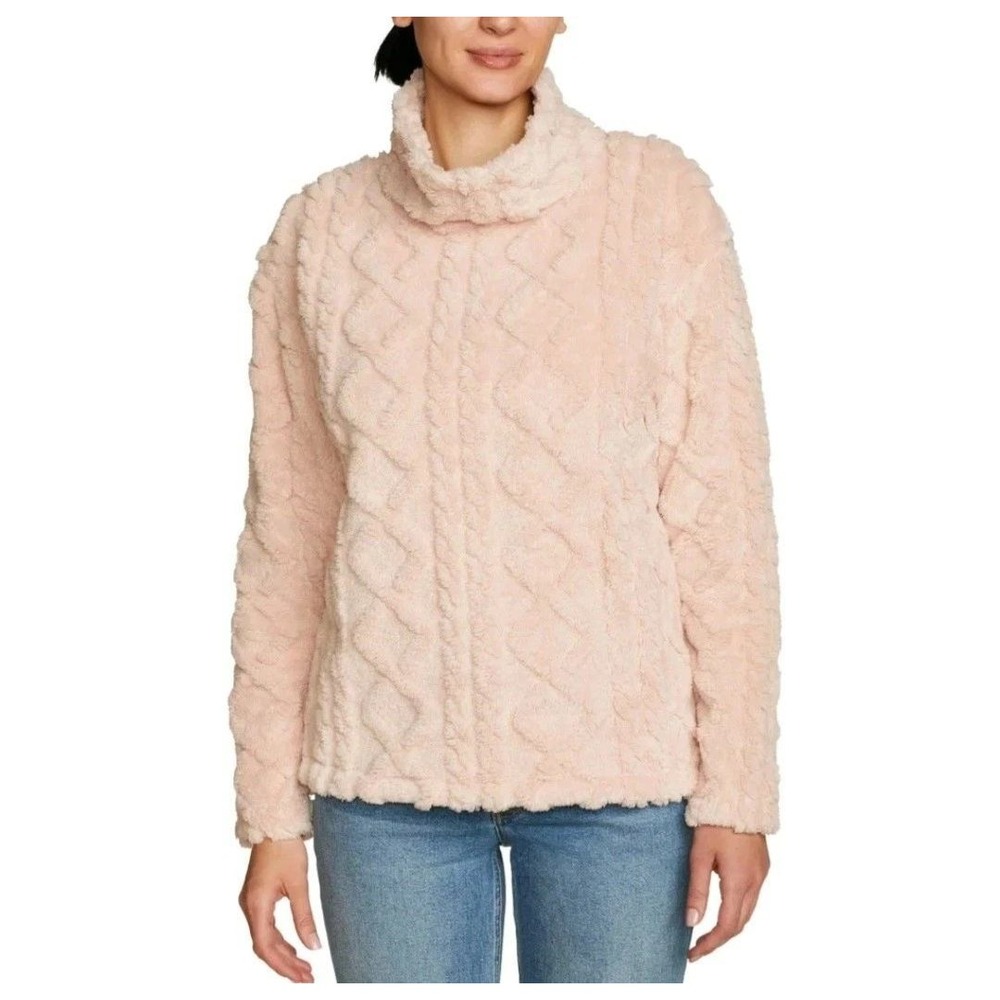NWT Eddie Bauer Women's M Pink Cable Fleece Pullover Polyester Sweater